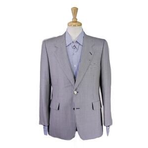 Hickey Freeman Bespoke Blue White Gingham Check Silk Wool Sportcoat Blazer 40S